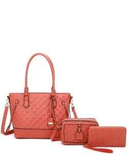 Quilted 3 in 1 Shopper Set LF452T3 FUCHSIA